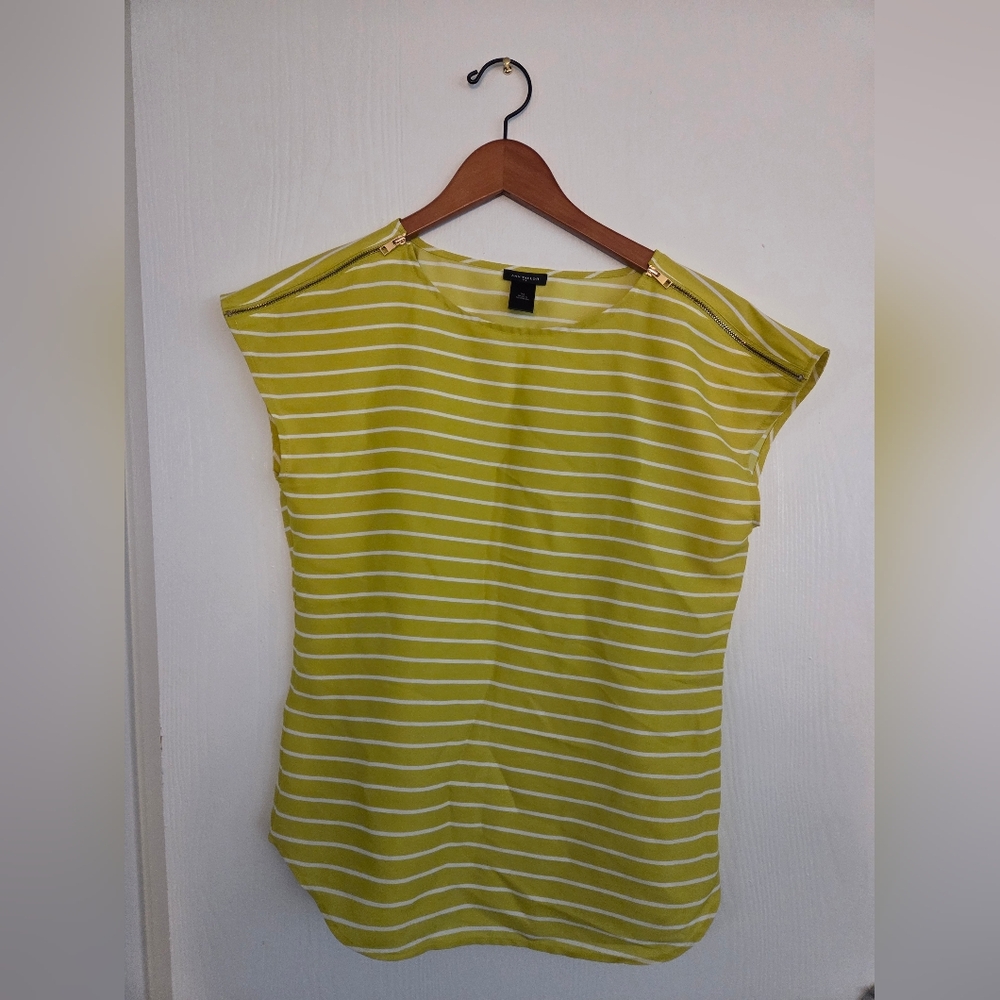 Ann Taylor Yellow Striped Blouse with Gold Details